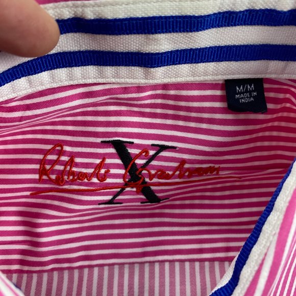 Robert Graham X Shirt Men Medium M Pink White Striped Button Up Long Sleeve - Picture 5 of 12